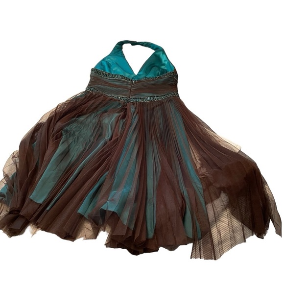 Badgley Mischka Halter Beaded Embroidery Pleated Tulle Silk Formal Dress-Size 10 - Picture 8 of 16